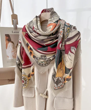 Aquamarine Maroon Square Scarf