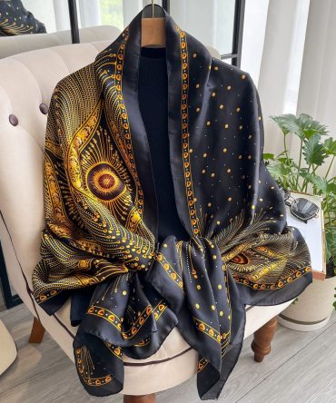 Aureolin Black & Gold Silk Scarf