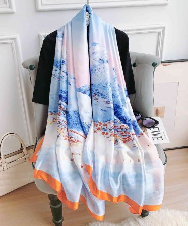 BLUE Snow Country Landscape Scarf Silk Scarf
