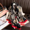 Beige Roses Flowers Satin Red & Black Silk Scarf