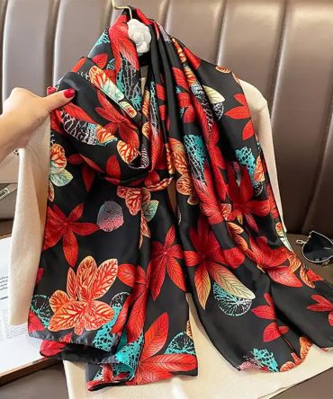 Black Dune Flowers Silk Scarf