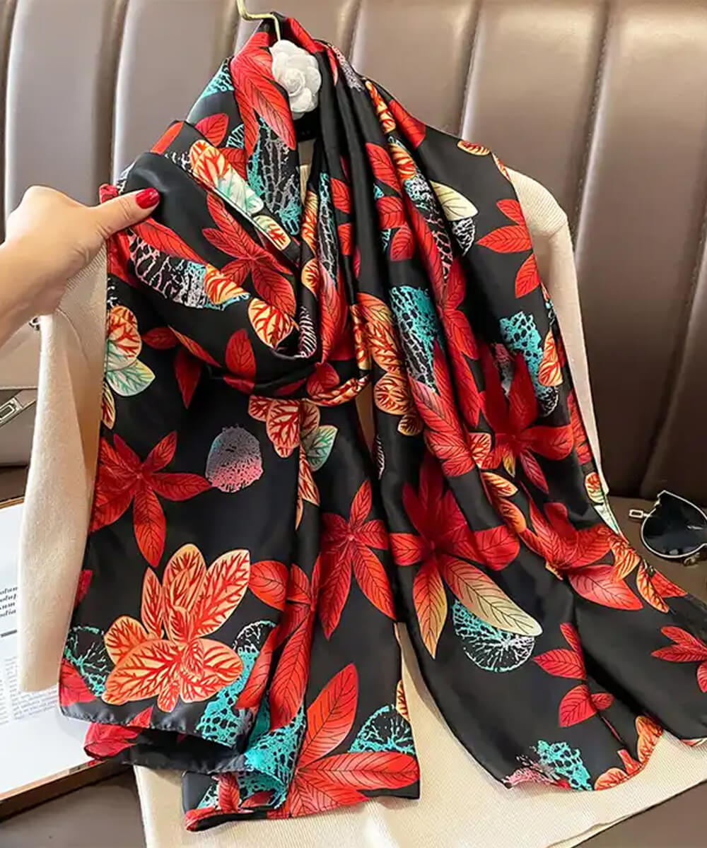 Black Dune Flowers Silk Scarf