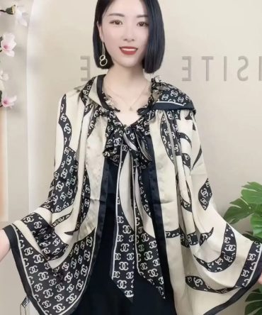Black Grey Silk Scarf