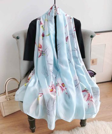 Blue Oriental Flower Scarf Silk Scarf
