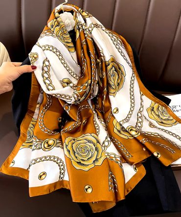 Brown Orange Silk Scarf