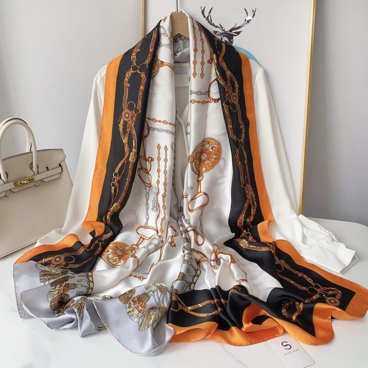 Elegant White Silk Scarf