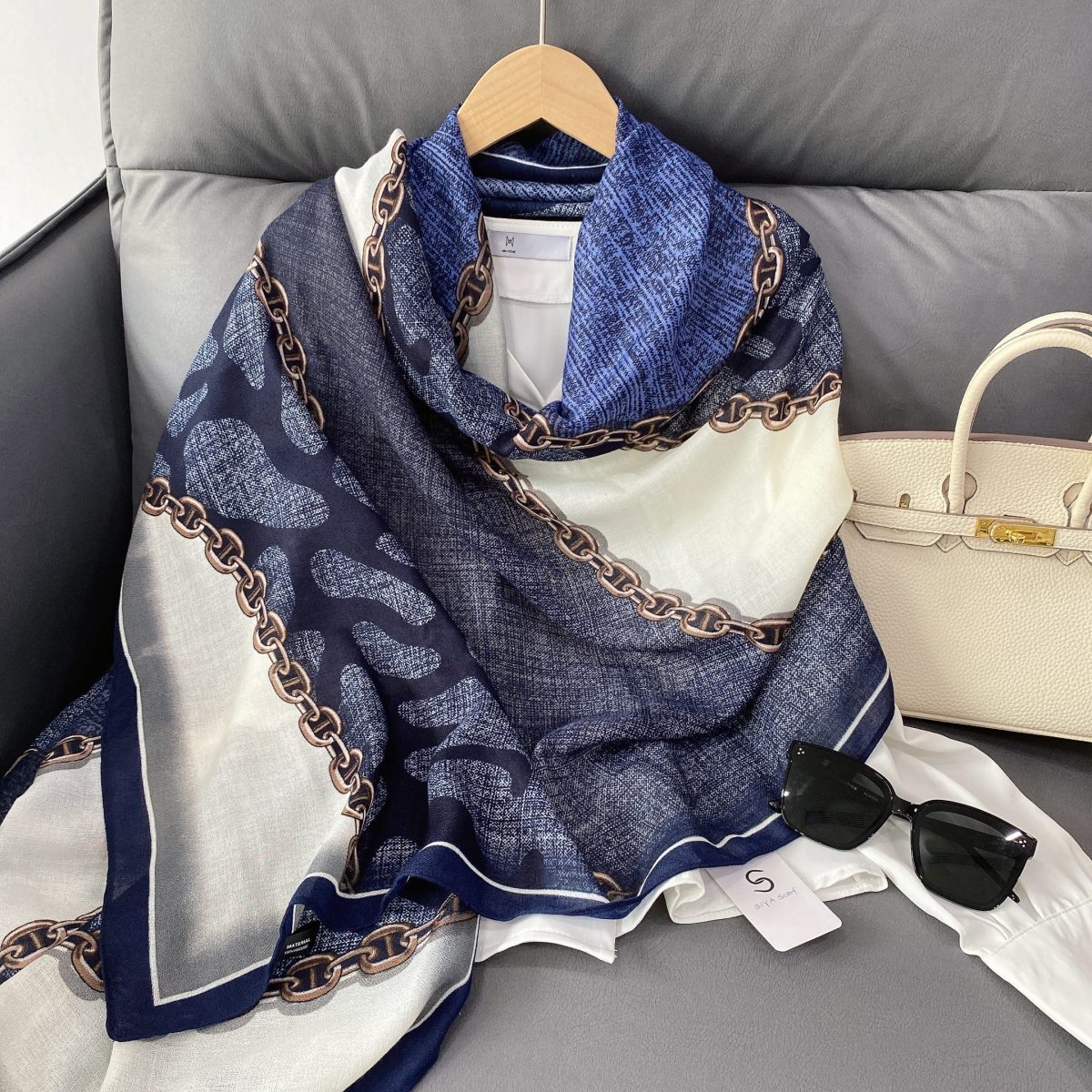 Chambray Blue Printed Scarf