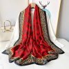 Floral Print & Leopard Pattern Silk Scarf