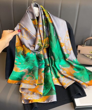 Floral Seaweed Green Silk Scarf