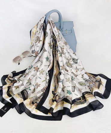 Floral White Silk Scarf