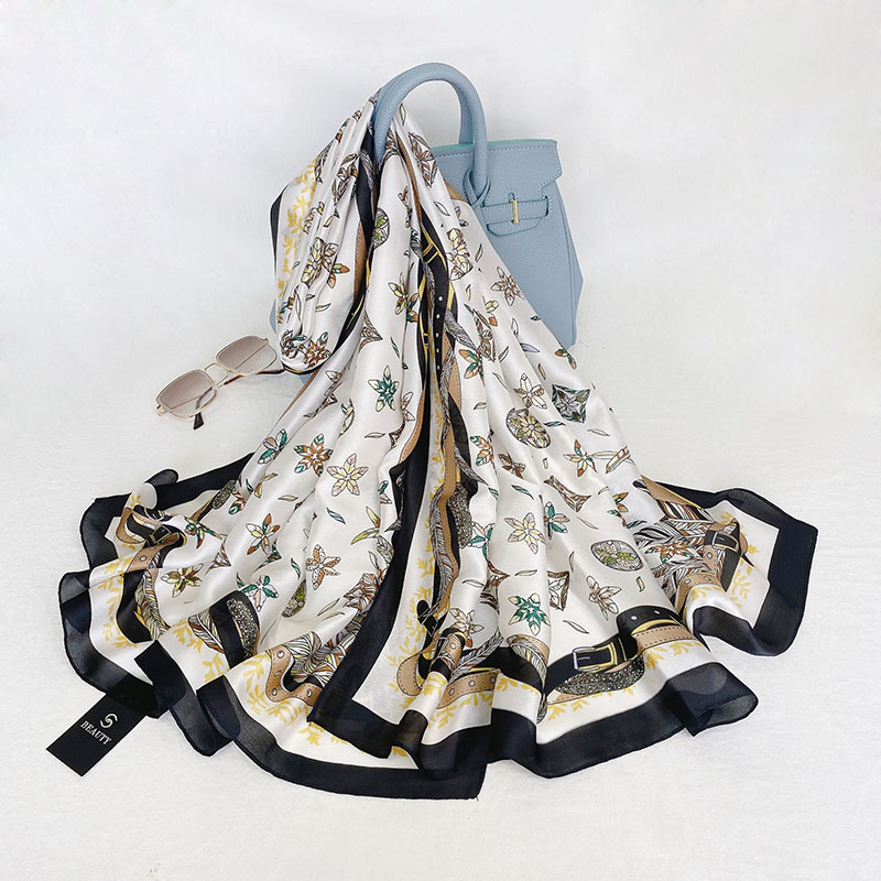 Floral White Silk Scarf