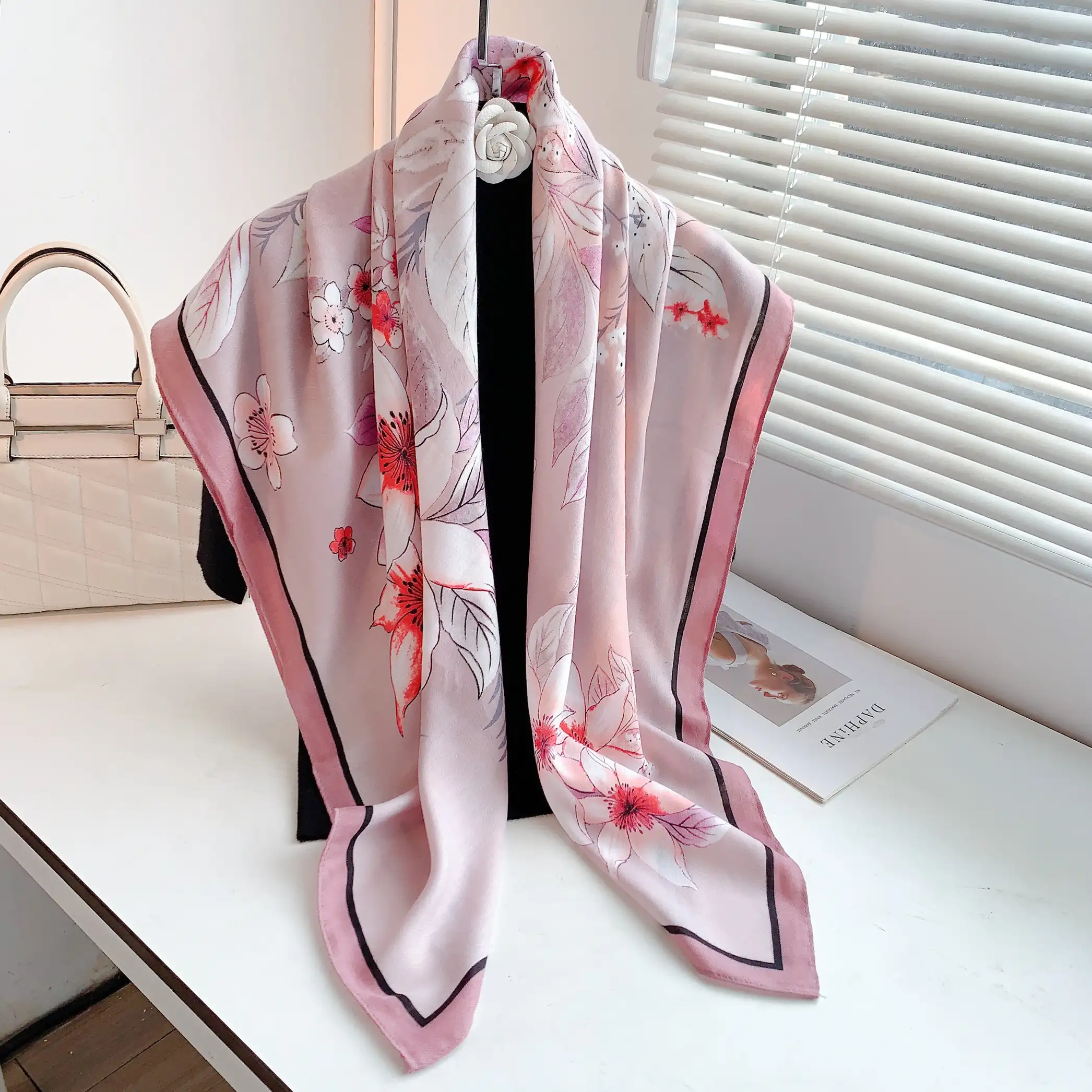 Flower Pink Square Scarf