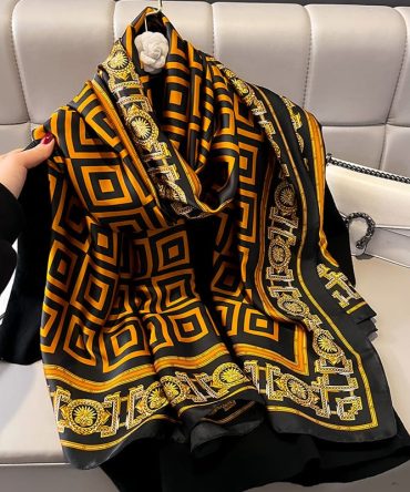 Gold Caret Orange Silk Scarf