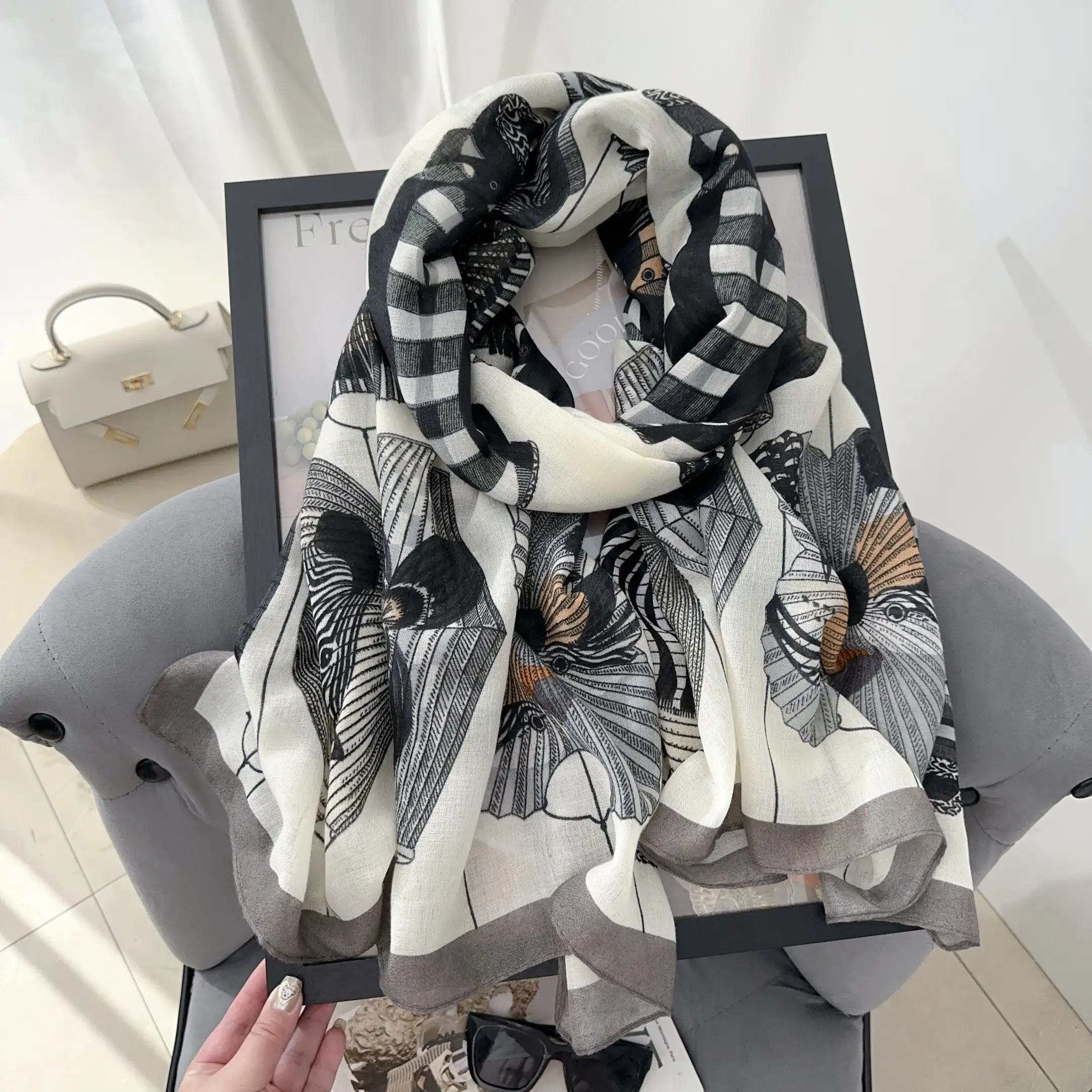 Grey Gravel Printed Scarf