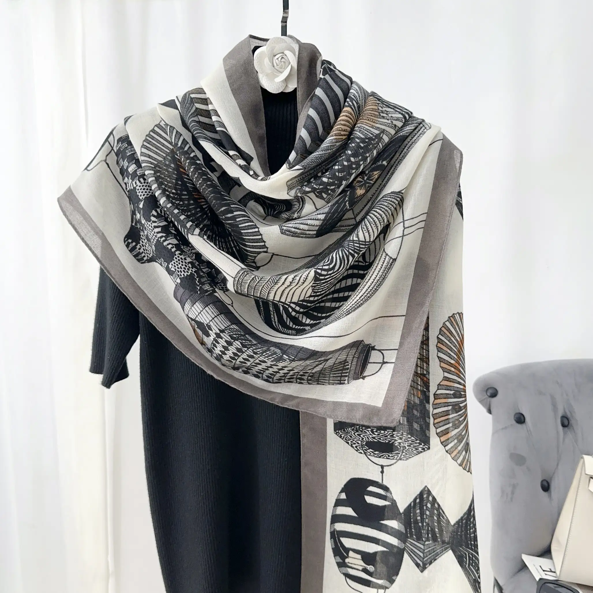 Grey Gravel Printed Scarf