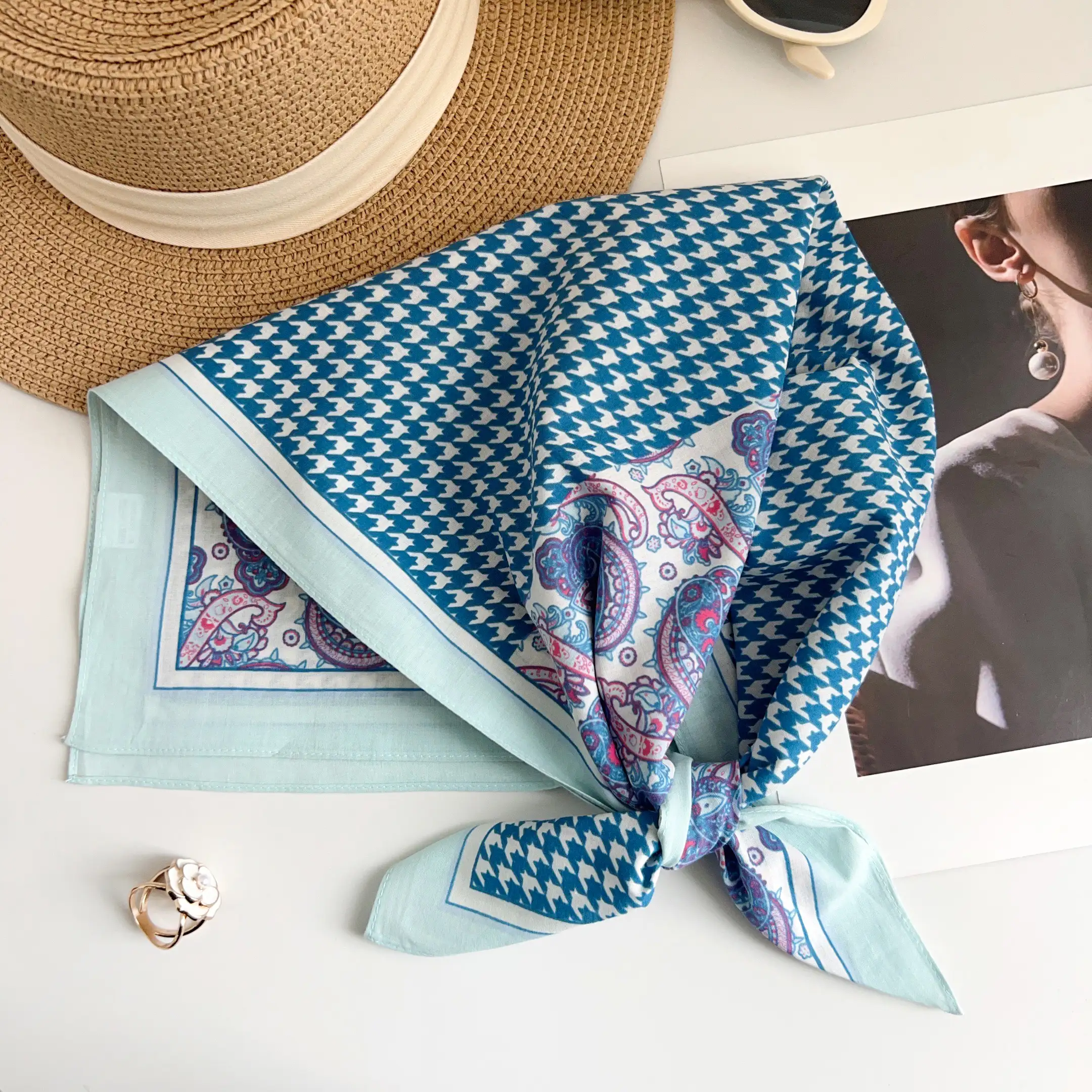Languid Ocean Blue Square Scarf