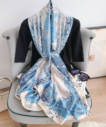 Light Blue Grey Silk Scarf