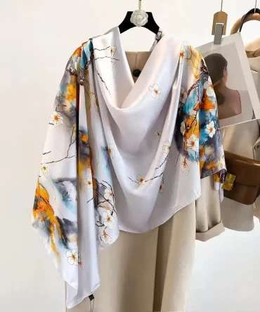 Marble White Silk Scarf