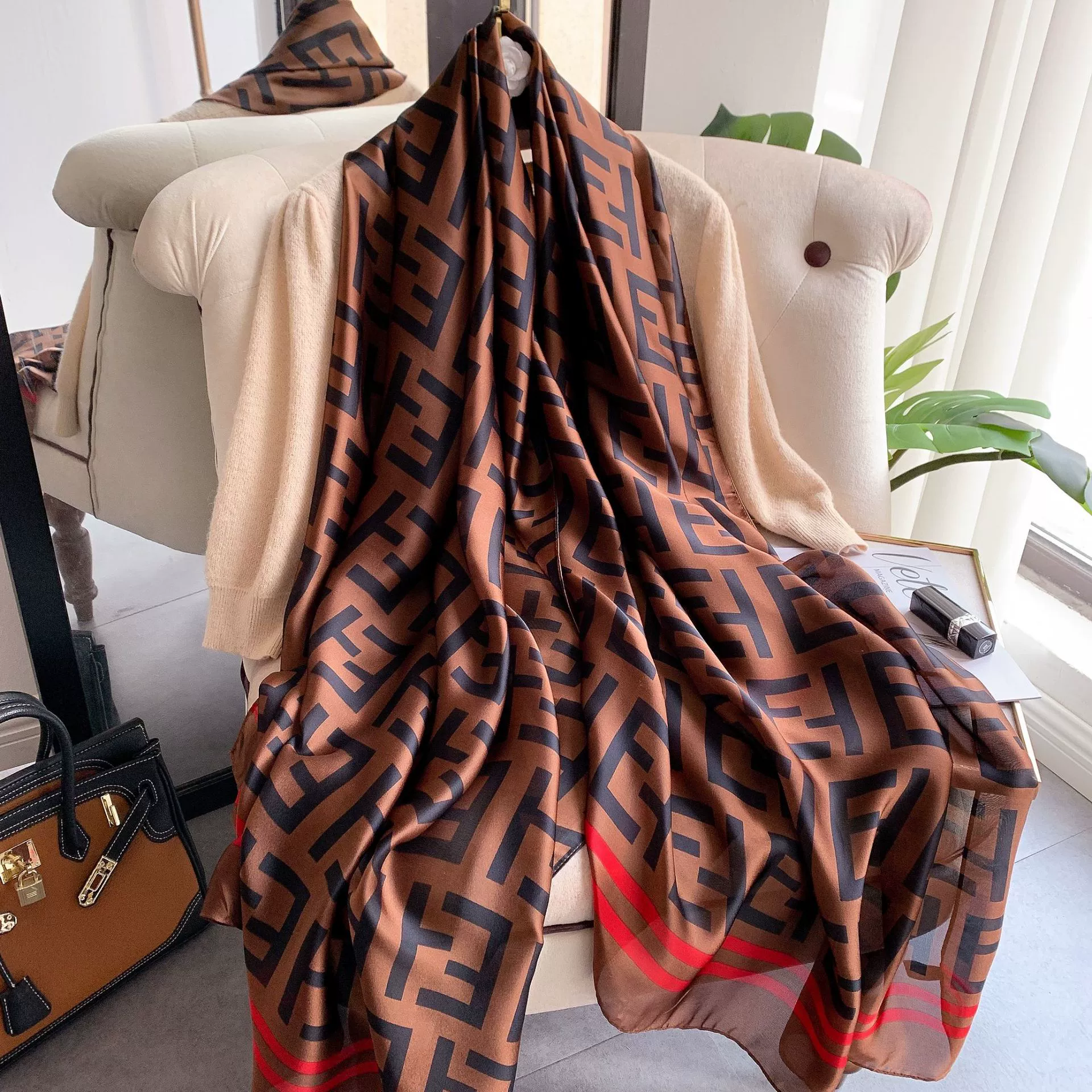 Monterey Brown Silk Scarf