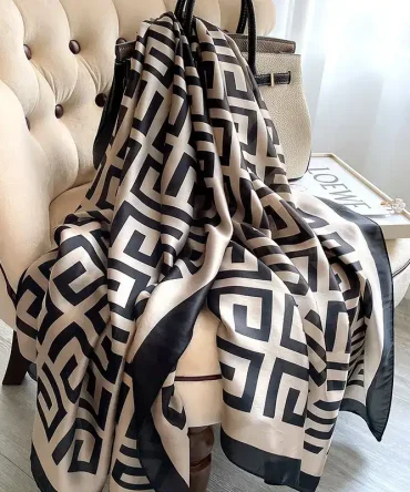 Mushroom Black Silk Scarf