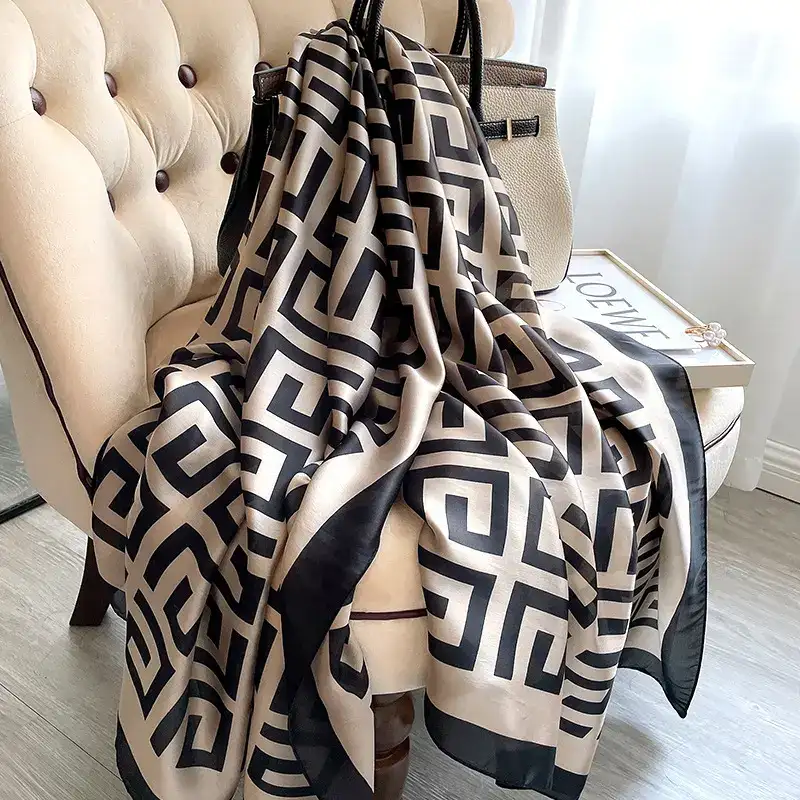 Mushroom Black Silk Scarf
