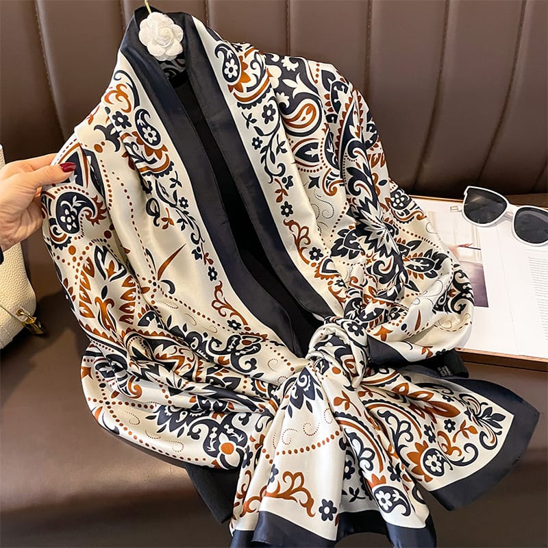 Peach Coriandar Black Silk Scarf