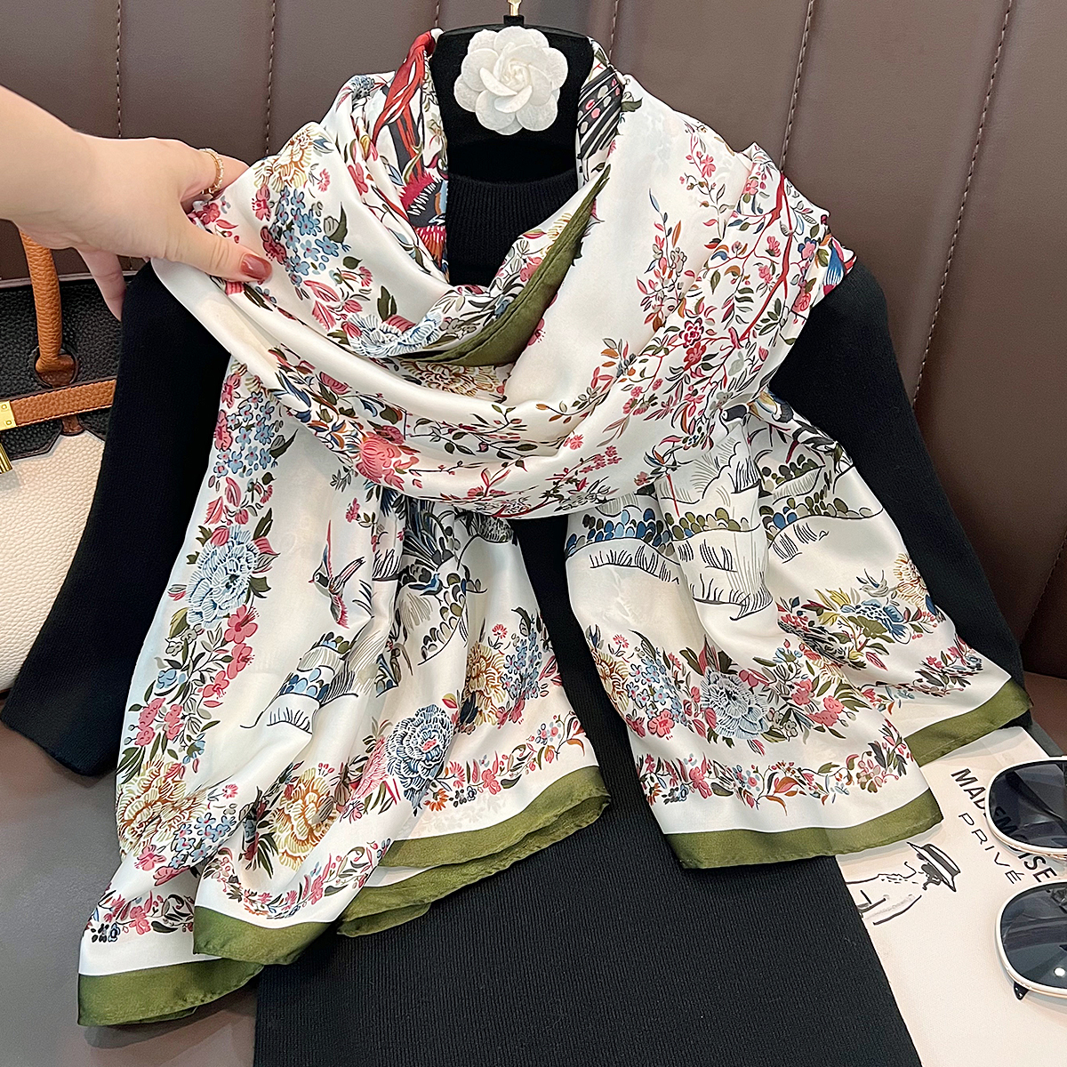 Pinnochio White Silk Scarf