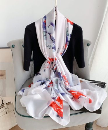 Redish White Silk Scarf