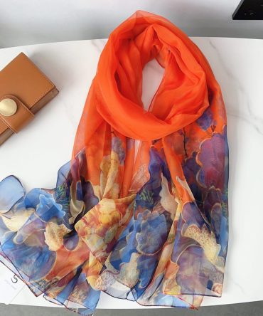 Printed Chiffon Hijab – Rusty Red Petals