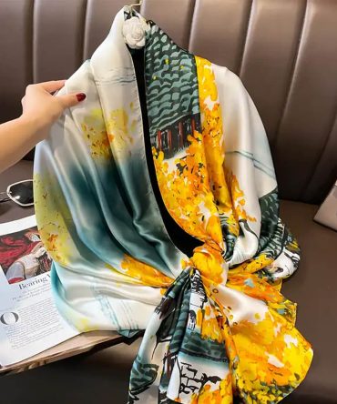 Satin Sheen Gold Silk Scarf