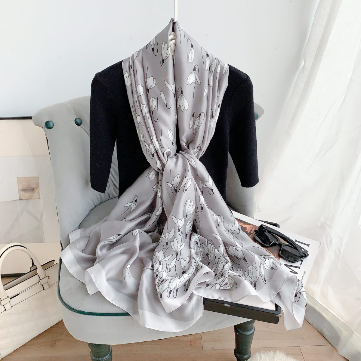 Silver Filigree Silk Scarf