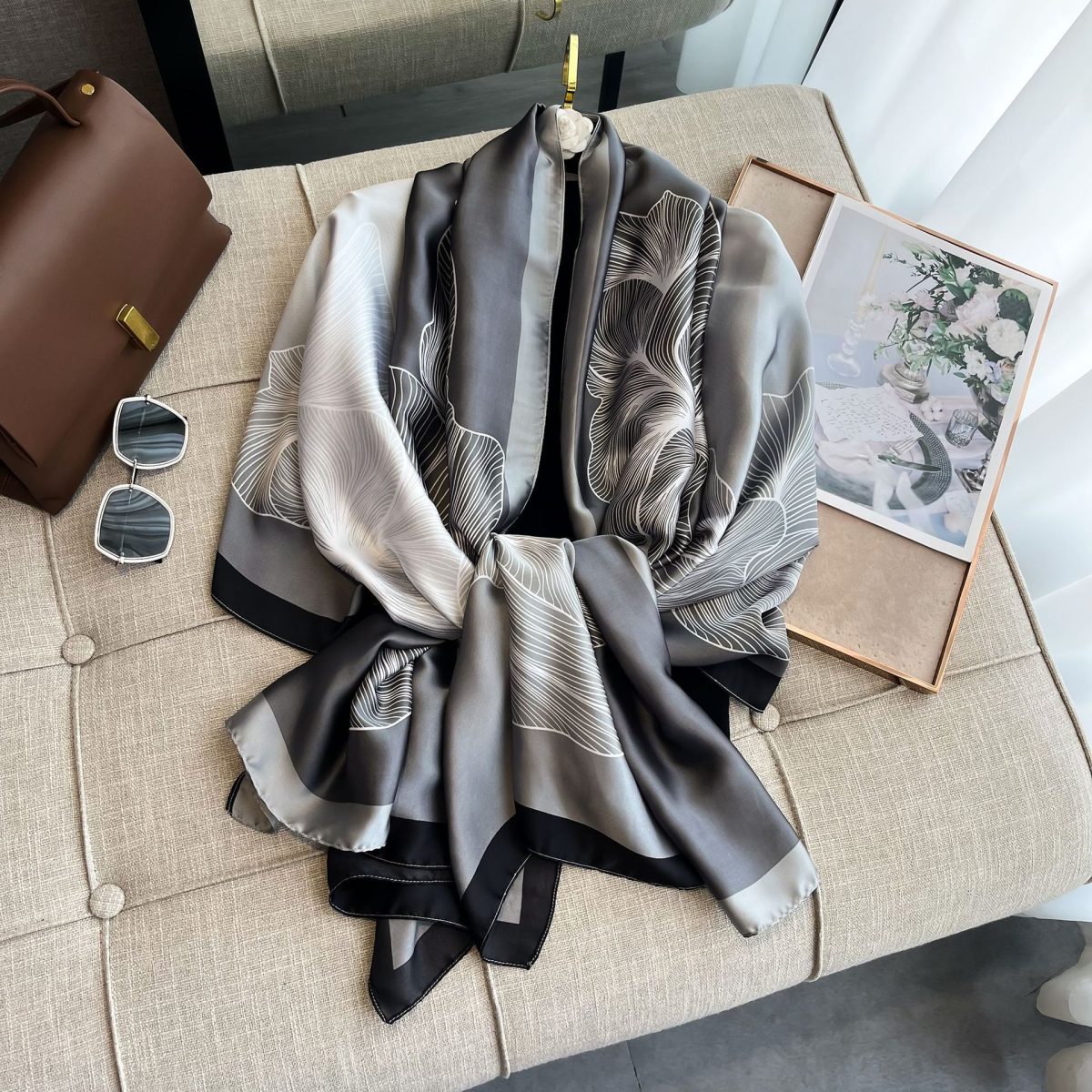 Steel Grey Silk Scarf