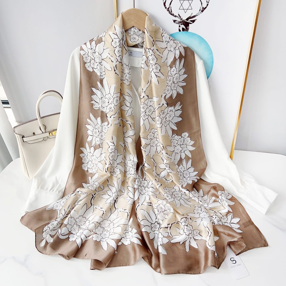 Very Light Brown Silk Scarf